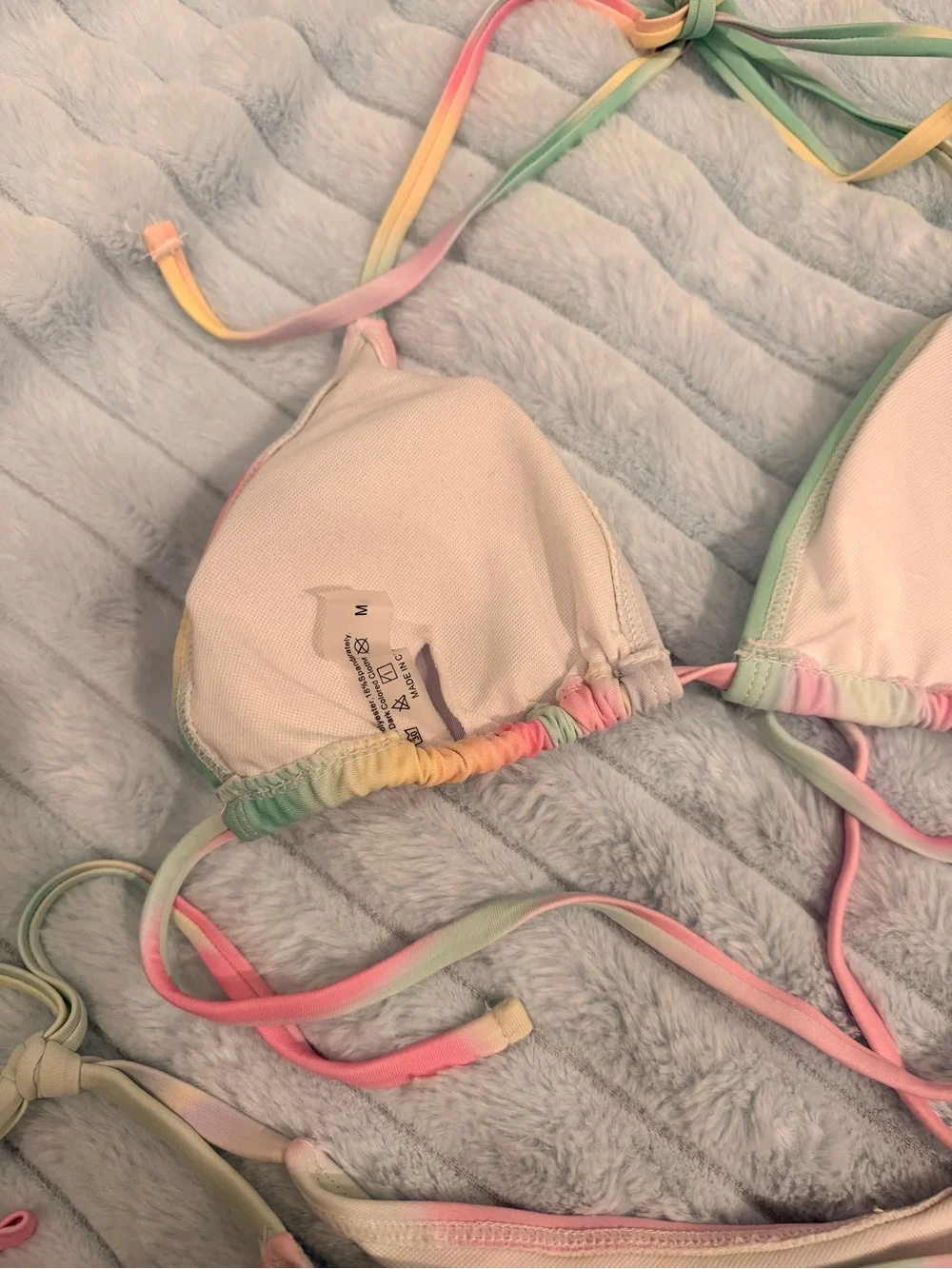 NEVER WORN adorable 3-piece pastel swim set with tie dye bikini and sheer pants